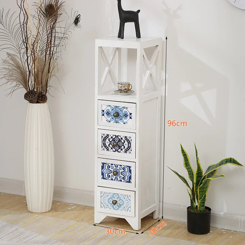 Narrow Storage Cabinet  American Style Solid Wood Storage Rack Large Capacity Multi-layer Storage Organizer Home Furniture