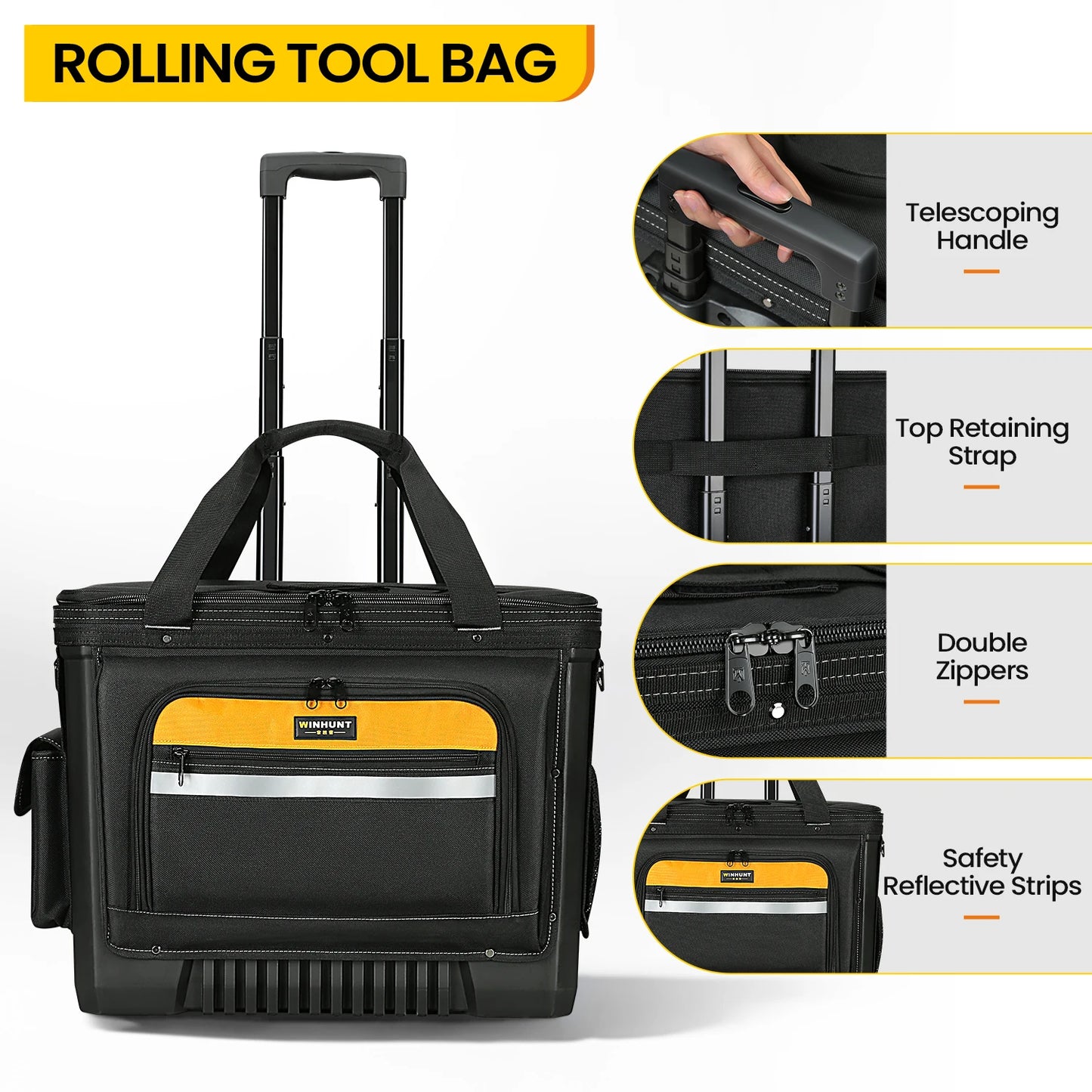 Rolling Tool Bag, Tool Bag with Wheels, Portable Storage Organizer Rolling Tool Tote, for Electrician, Construction, Men, Women