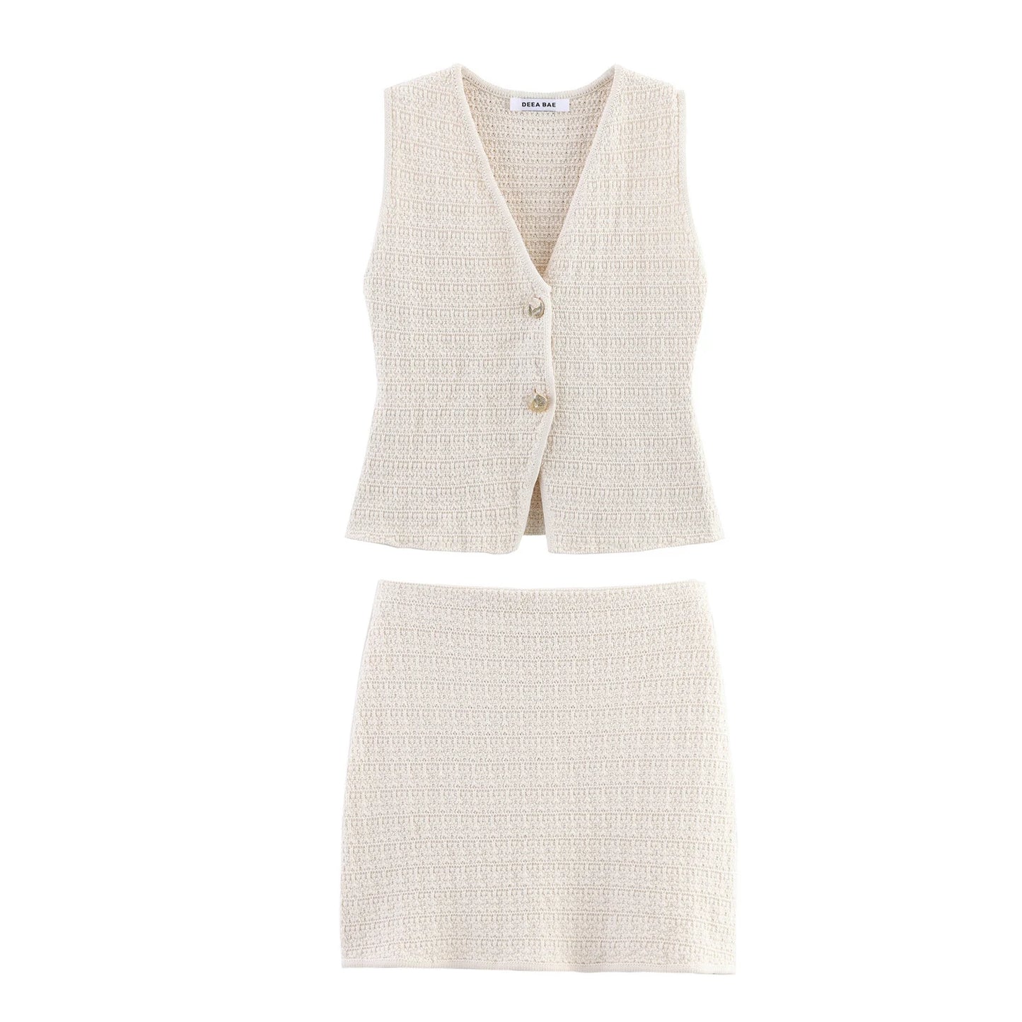 Women's Clothing 2025 New European And American Style Fashionable Knitted Texture Vest Casual Mini Skirt Set