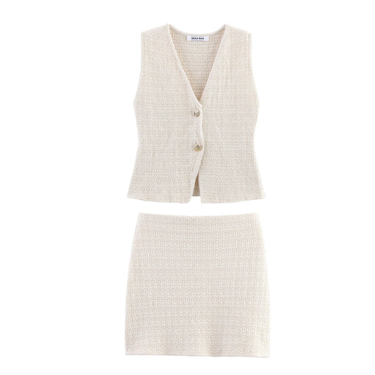 Women's Clothing 2025 New European And American Style Fashionable Knitted Texture Vest Casual Mini Skirt Set