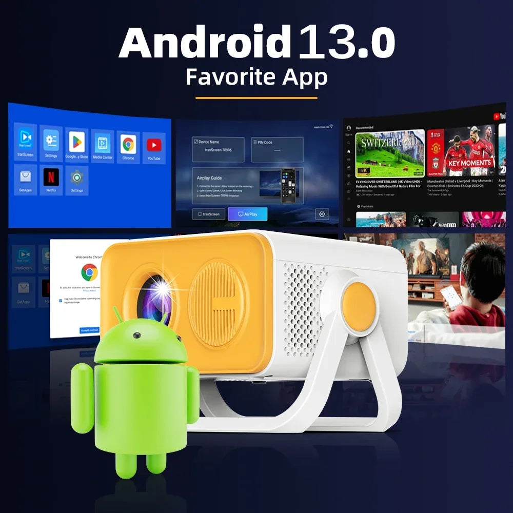 650ANSI HT23 PRO 4K Native Portable Projector 1080P Auto Focus Keystone Correction Android 13 BT5.2 WIFI 6  Home Cinema