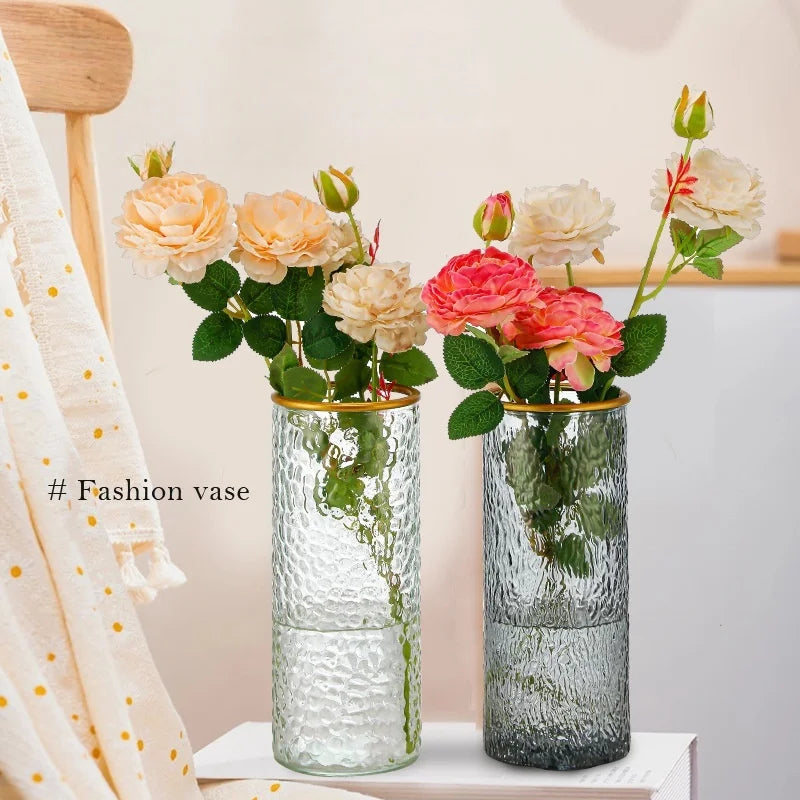 Stripe Glass Vases Flower Bottle Simple Vase Decoration Creative Primary Color Glass Water Nourishing Vase Living Room Table Dec