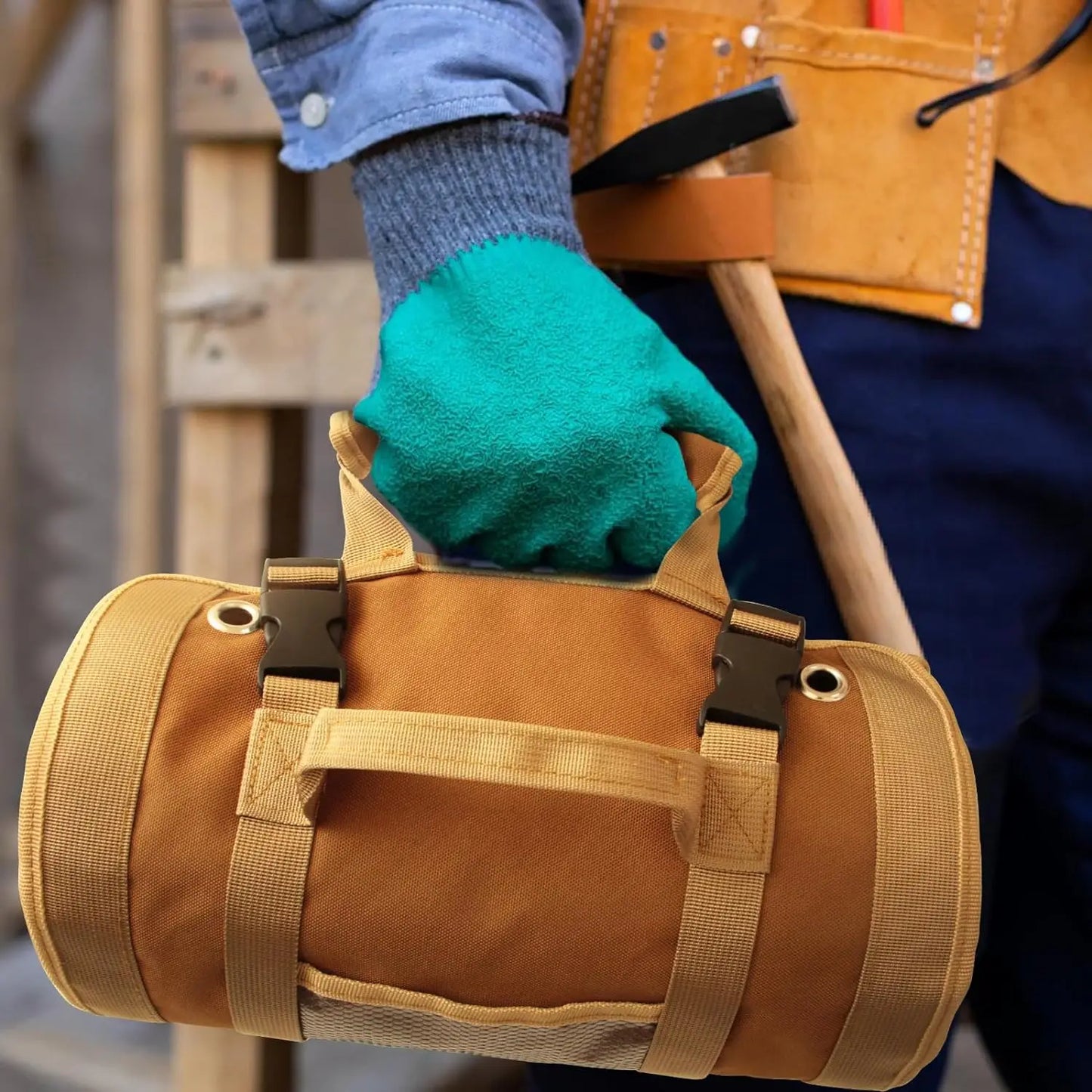 Rolling Tool Bag Storage Bag, Gift for Him, Heavy-Duty Motorcycle Tool Roll Bag Storage Bag, Portable Rolling Tool Bag with Removable Pouch - Suitable for Dad, Machinery and Electricians for Men