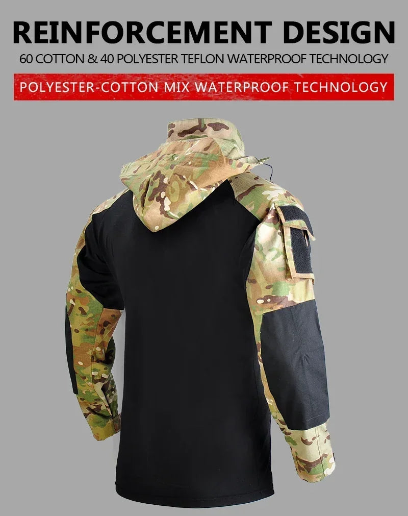 Tactical Uniform Suits Wear Resistant T-Shirt Hood Workwear Pants Men Clothing Combat Shirts Airsoft Paintball Hunting Clothes