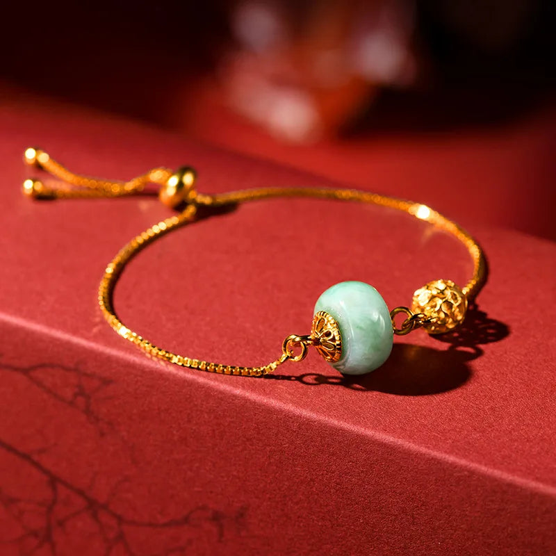 Jade Paired With Gold-Plated For Woman Girl Accessories Beads Bangle Fine Jewelry Fashion High-End Gifts Wholesale