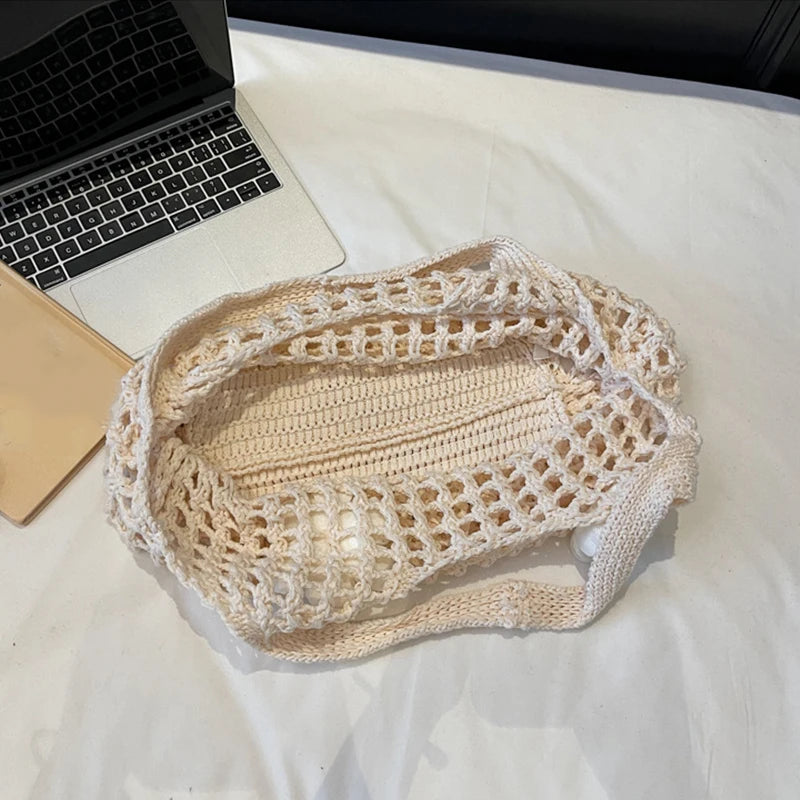 Women's Large Capacity Knitted Tote Handbag Fashion Summer Beach Bag Lightweight Casual Shoulder Chic Hobo Top Handle