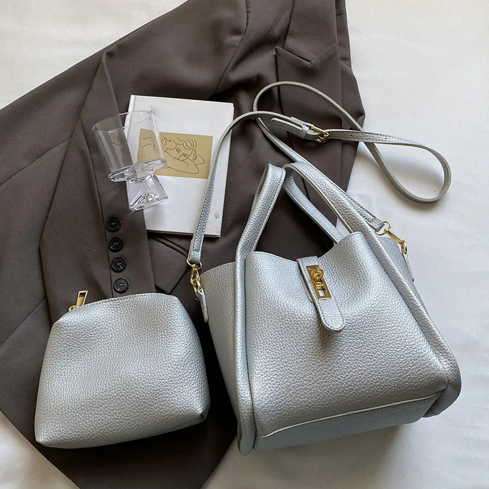 Bucket Bag for Women Magnetic Closure Shoulder Bag PU Leather with Inner Bag Crossbody Bag Solid Handbag for Work Travel