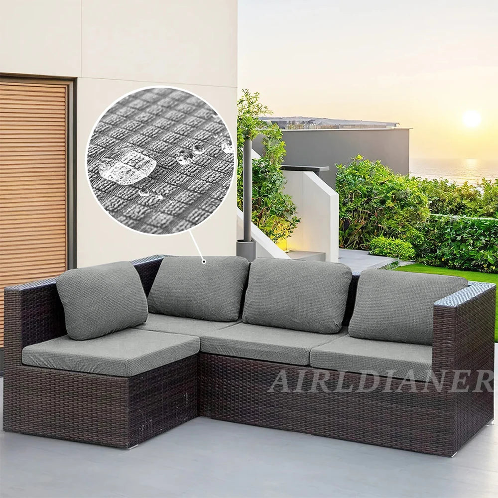 Patio Sofa Covers Jacquard Elastic Sofa Slipcovers for Outdoor Garden Sectional Sofa Seat Cover Solid Colors Washable
