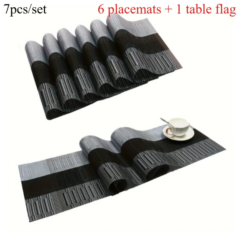 7pcs/set PVC Table Runner Placemats Set Non-Slip Heat-Resistant Western Dining Mats for Home Kitchen Holiday Table Decor