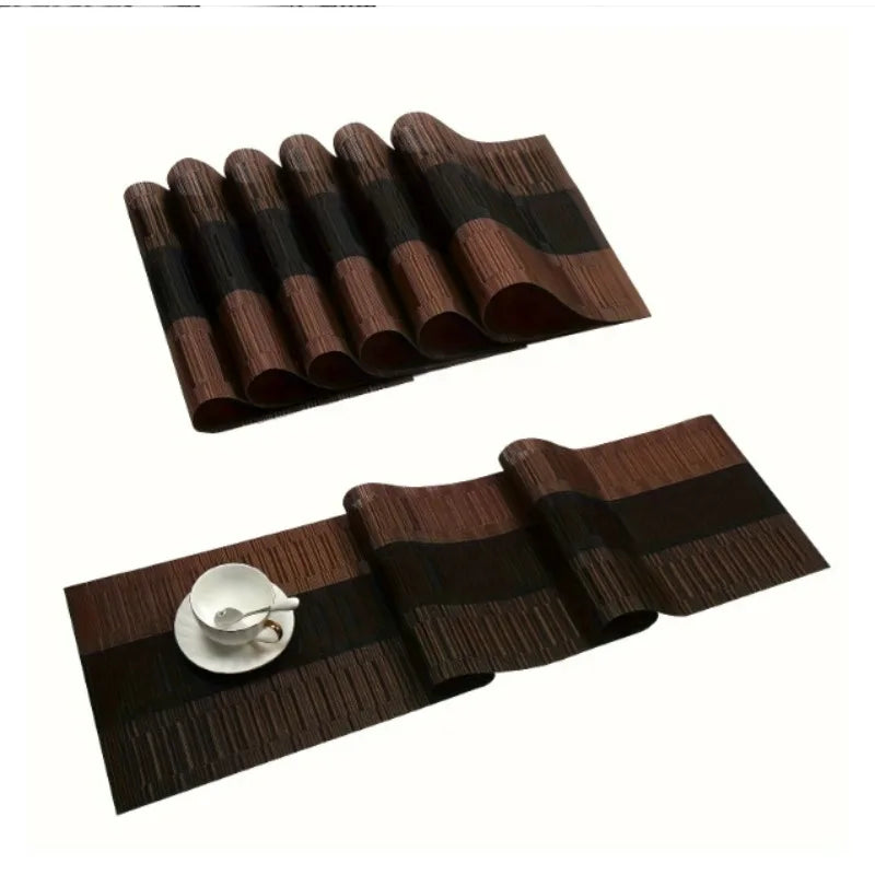 7pcs/set PVC Table Runner Placemats Set Non-Slip Heat-Resistant Western Dining Mats for Home Kitchen Holiday Table Decor