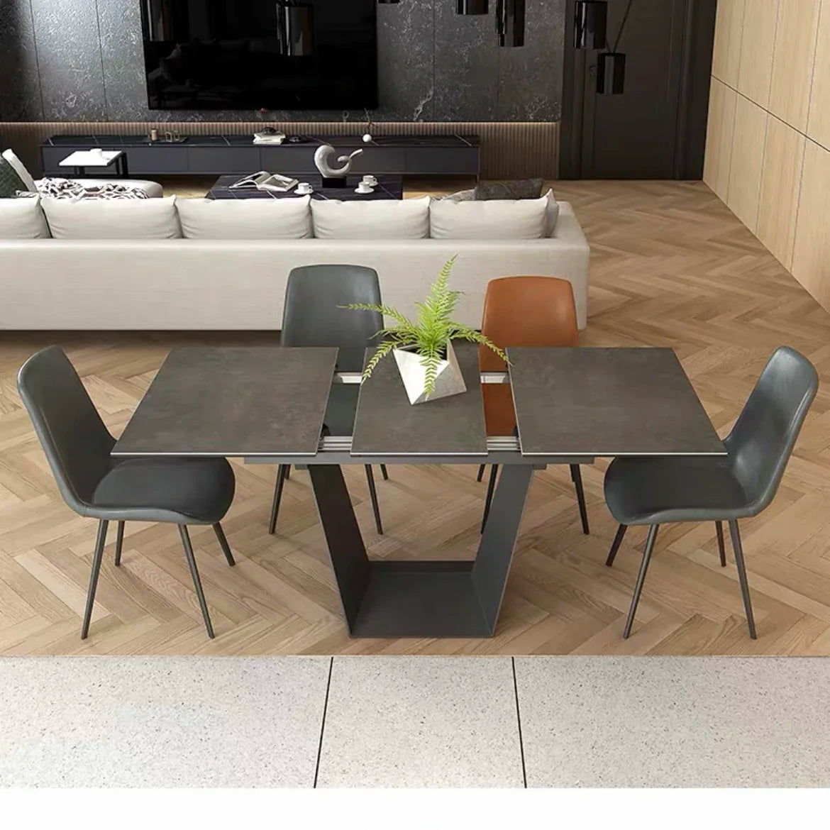 Dining Table Large Long Space Saving White Marble Marble Top Stainless Steel Frame Extendable Dining Table  restaurant