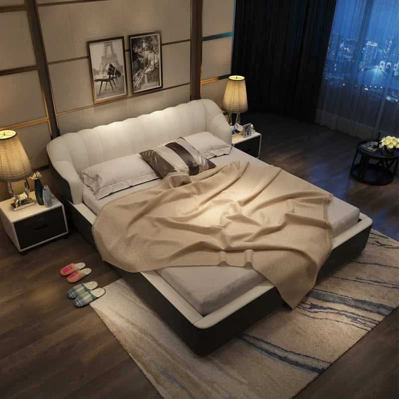 Lazy Luxury Modern Bed Frame Aesthetics Double Small Family Designer Apartment Bed High End Confortable Classic Lit Furniture