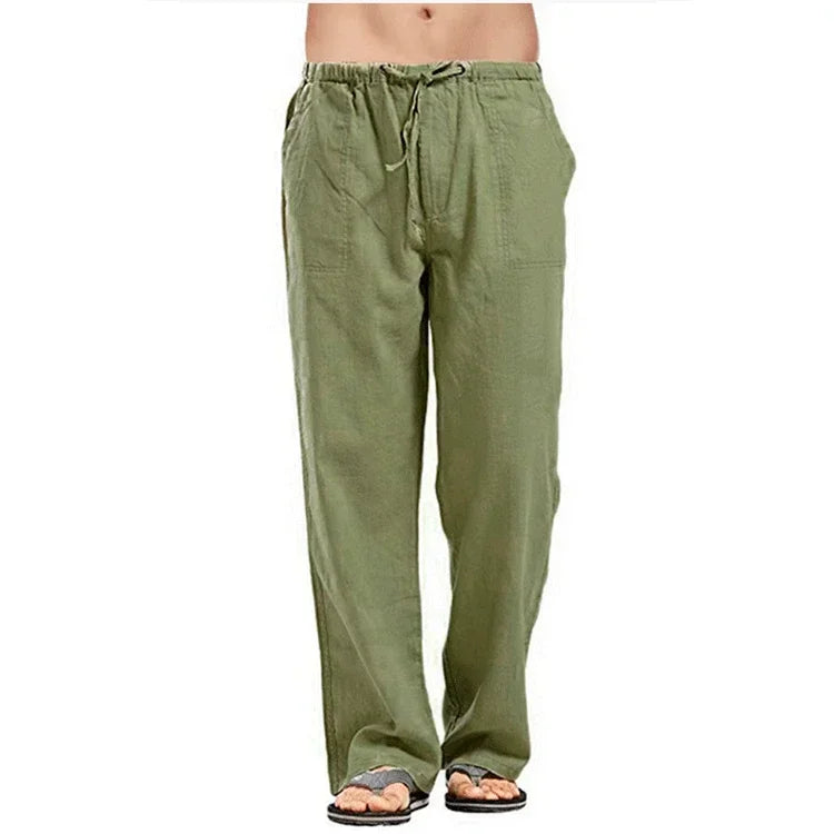 2024 New Men's Cotton Linen Pants Summer Solid Color Breathable Linen Trousers Male Casual Elastic Waist Fitness Pants