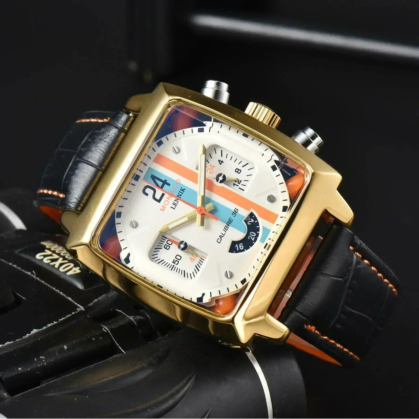 Original Brand Fashion Watches for Men Luxury Monaco Design Square Case Leather Strap Hollow Back AAA Male Clocks Free Shipping
