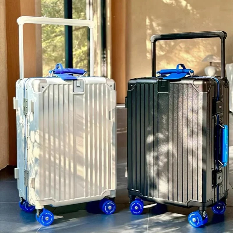 Wide Handlebar Suitcase Rolling Luggage Large Capacity Aluminum Frame Trolley Case with Colorful Silent Spinner Wheels TSA Lock