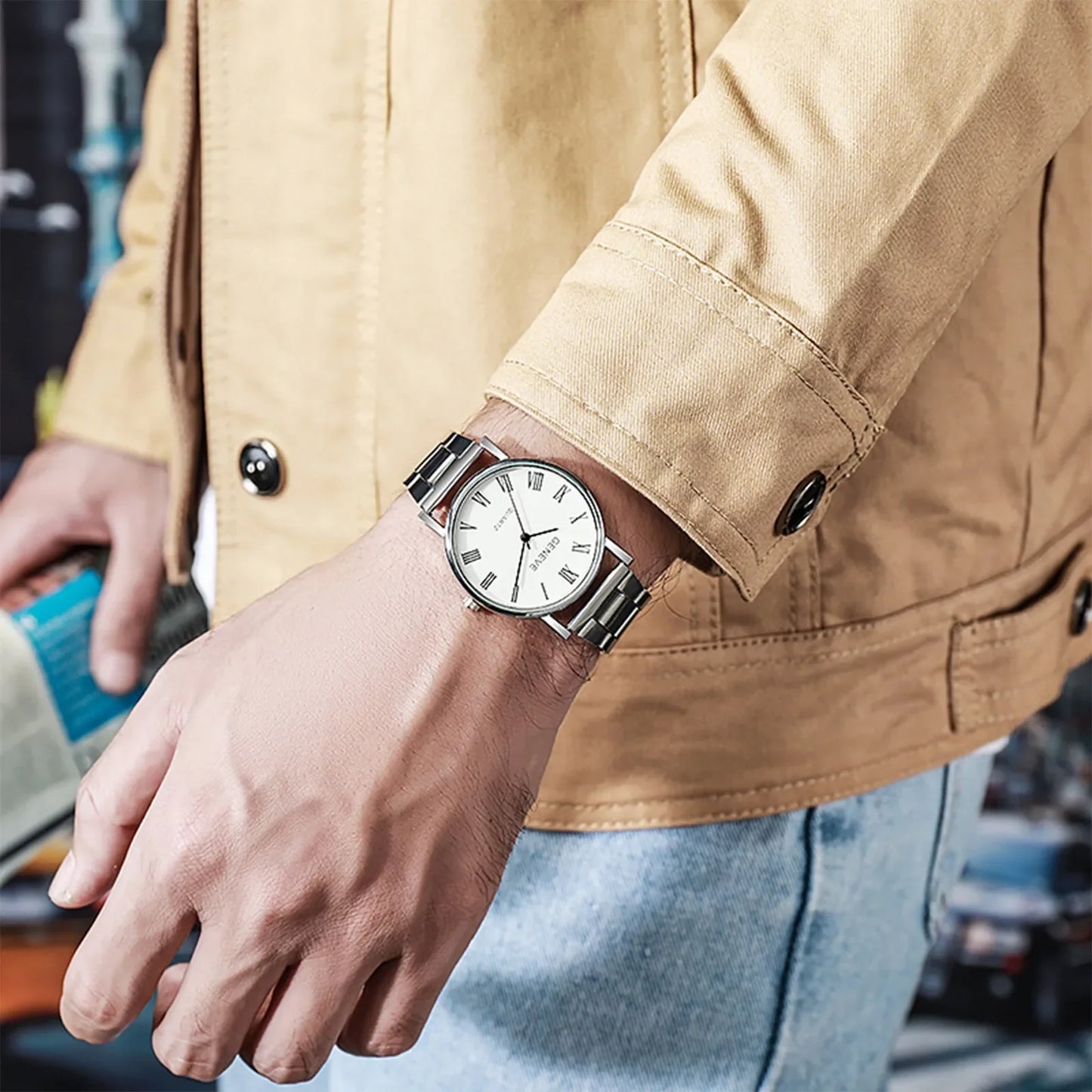 Men Watches Reloj Hombre Fashion Retro Casual Business Quartz Watch for Men Steel Band Roman Number Dial Wristwatches Montres