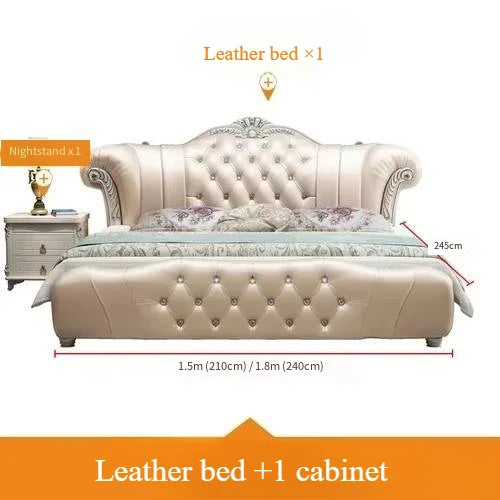 Wood Modern Bed Luxury Leather Classic Wedding Bed European Confortable Safe Camas De Matrimonio Dormitorio Bedroom Furniture