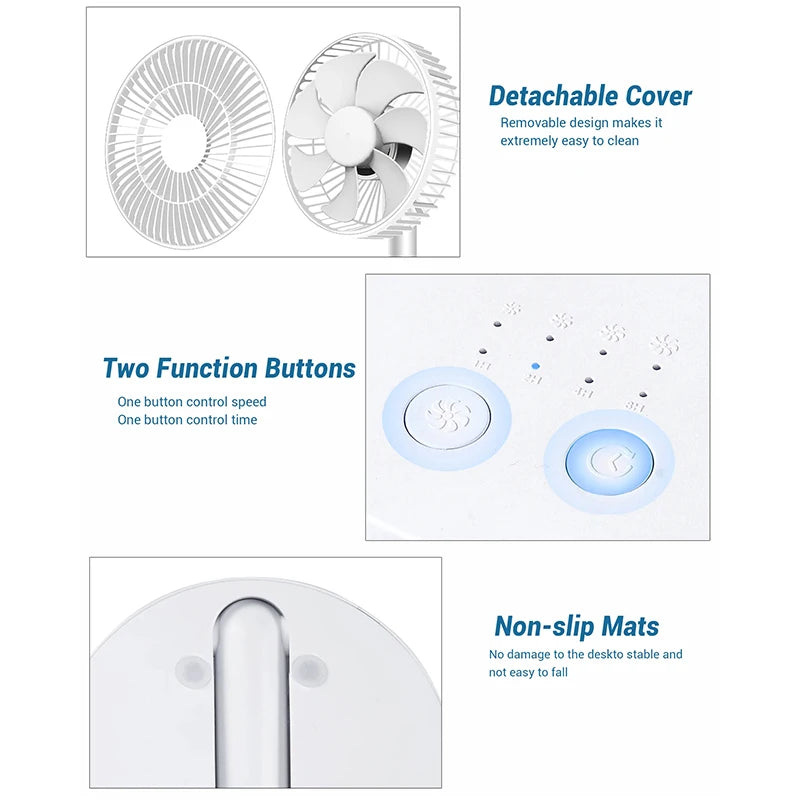 Electric Fan Portable Mini Desktop USB Folding Fan with 4 Speeds and Timing Function for Bedroom Office Indoor or Outdoor Use