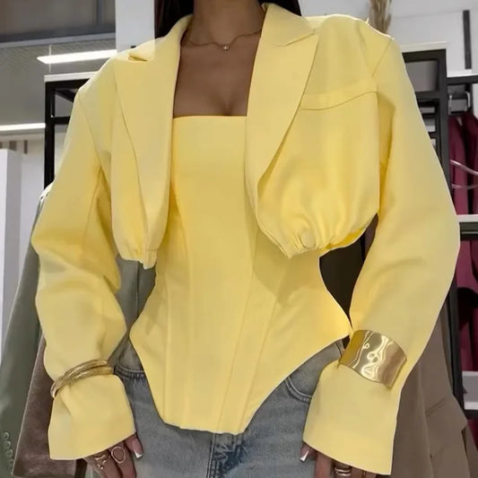 European and American women's clothing 2025 autumn new fashion short style small suit jacket irregular vest two-piece set