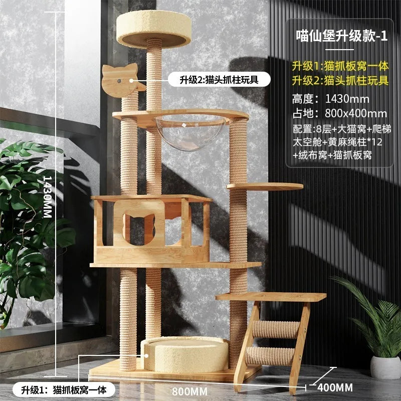 Tree Tower House for Large Cats, Claws, Sofa Protection, Cats with Scrapers, Wooden Cat Scratcher, Beds and Furniture