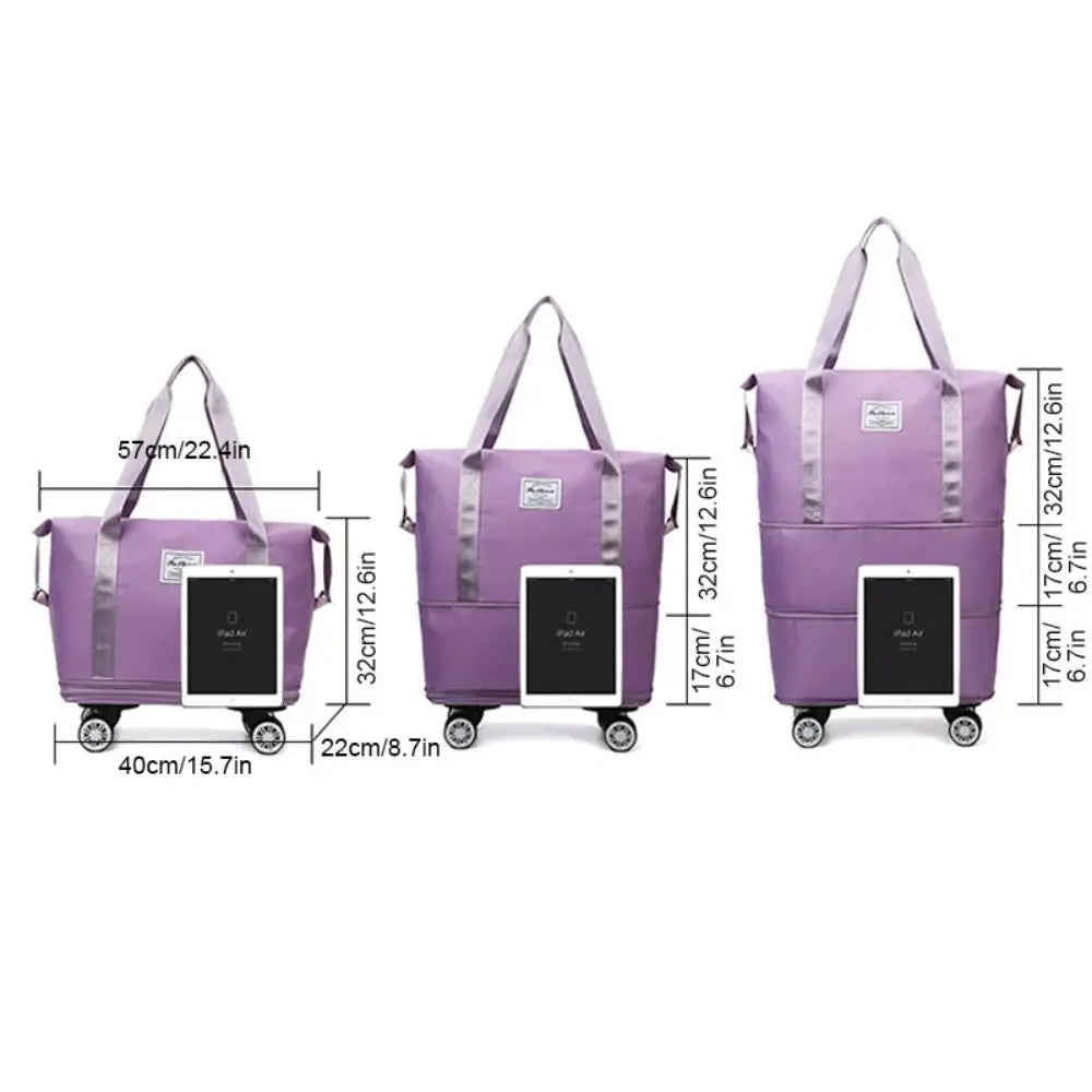 Travel Trolley Luggage Storage Bag With Wheels Waterproof Pulley Portable Collapsible Expandable Fashion Large Capacity Clothes