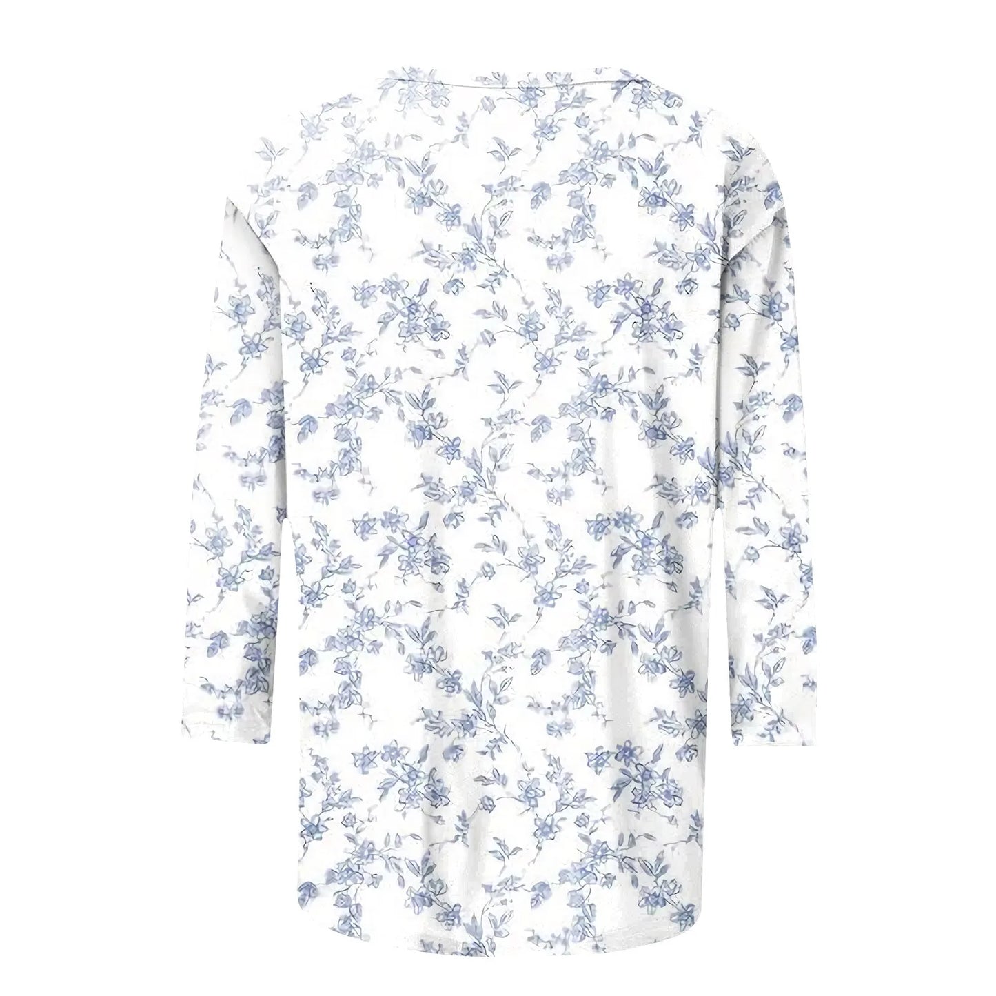 Female Clothing Delicate Fashion Shirts Floral Round Neck 3/4 Sleeves Printed Summer Women Pullover Daily Wear Vetement Femme