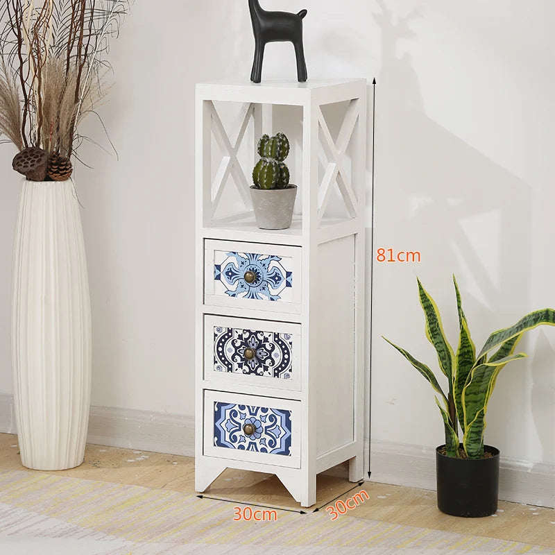 Narrow Storage Cabinet  American Style Solid Wood Storage Rack Large Capacity Multi-layer Storage Organizer Home Furniture