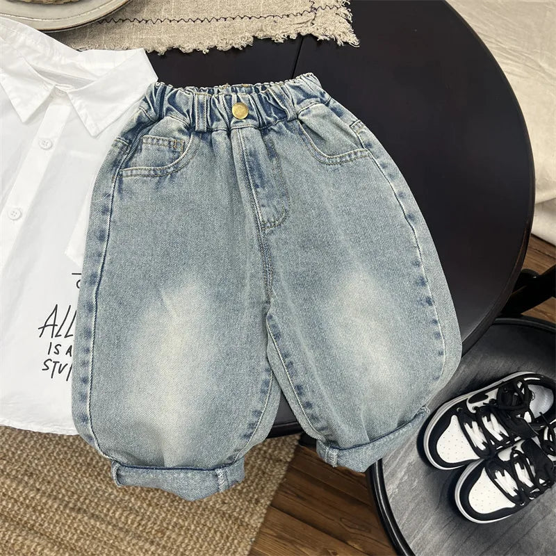 Boys Jean Pants Long Trousers Denim 2024 Blue Spring Autumn Baby's Kids Sport Teenagers Birthday Christmas Gift Children's Cloth
