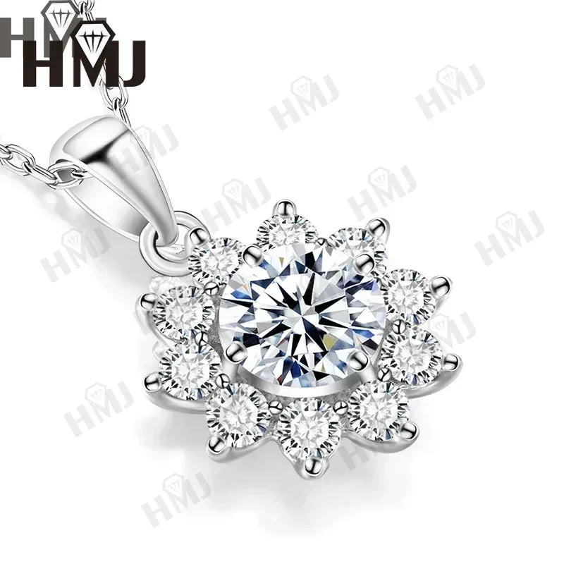 Real Moissanite Diamond 1CT Necklace for Woman Pendant 925 Sterling Silver Necklace for Women Chains Party Bridal Fine Jewelry