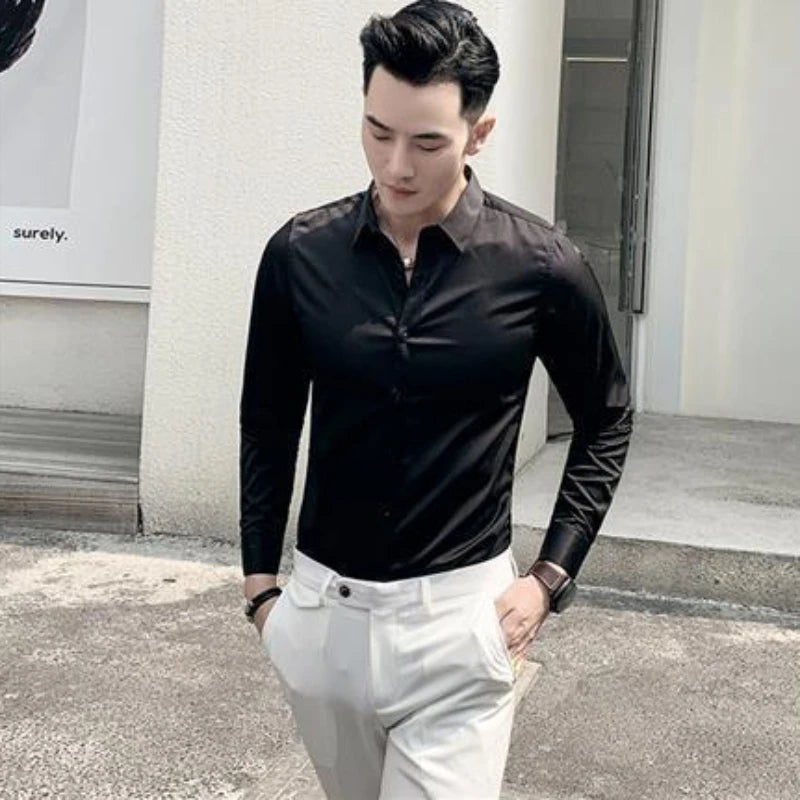 Man Tops Business Red Formal Plain Shirts and Blouses for Men Long Sleeve High Quality Luxury Designer Vintage Cotton Clothing S