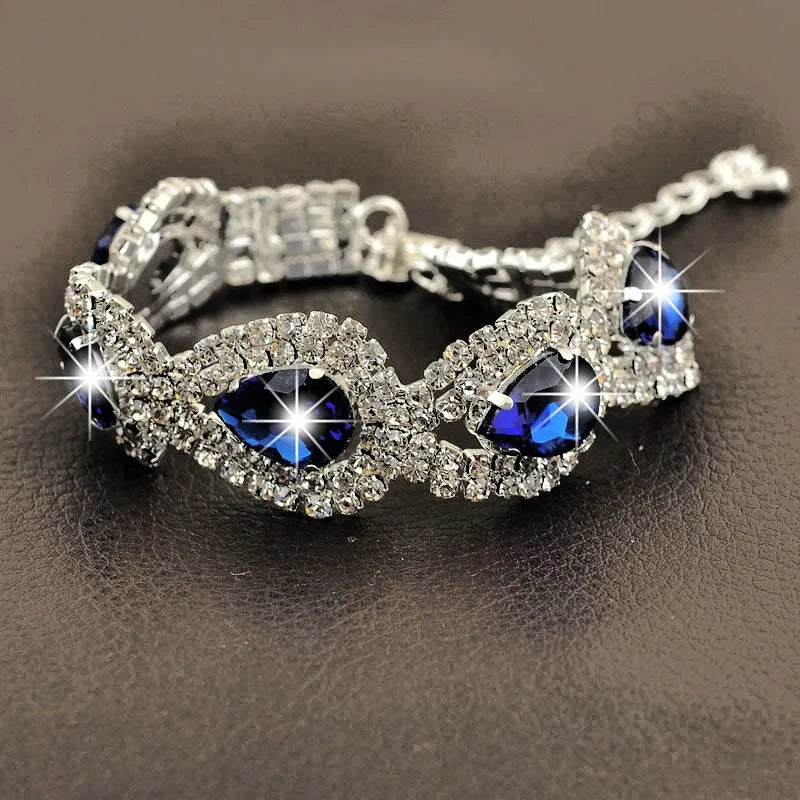 Luxury Wedding Woman Jewelry 100% 925 Sterling Silver Shiny Water Drop Element Austrian Crystal Fashion Bracelets