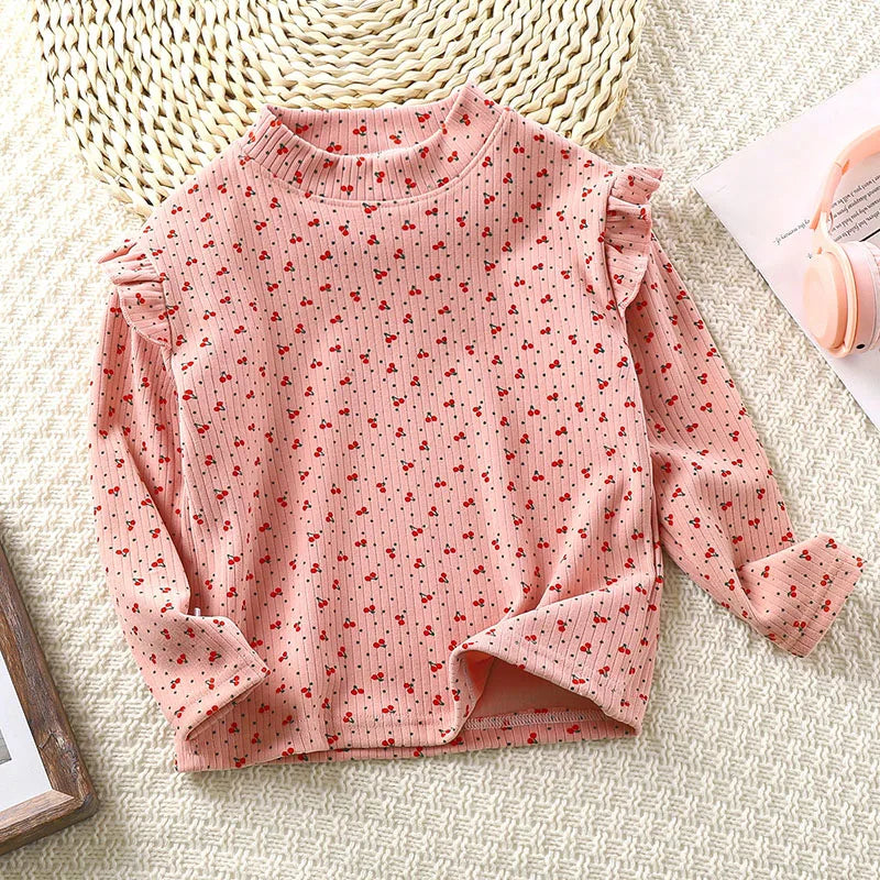 2-10T Baby girl clothes Long Sleeved Undershirt Cute Floral Dots T-shirt Sweet Children girl blouse