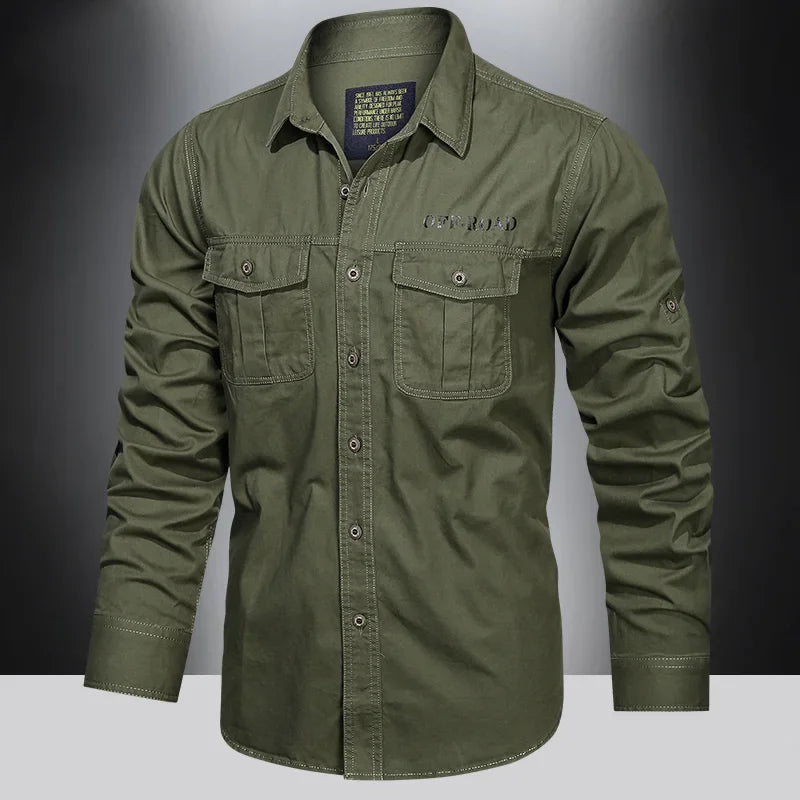 Men's Outdoor Work Clothes Multi-bag Long-sleeved Tops Pure Cotton Washed Shirts Spring and Summer Men's Long-sleeved Shirts
