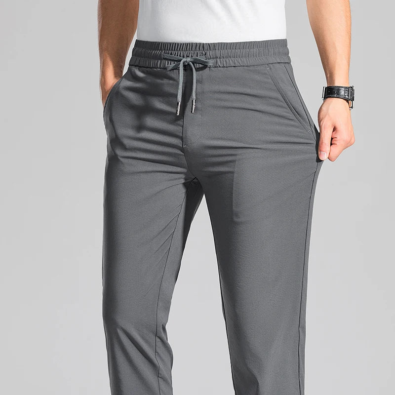 Men's Clothing Summer Thin Casual Pants Elastic Waist Straight Business Classic Trousers Stretch Soft Office Male Pants