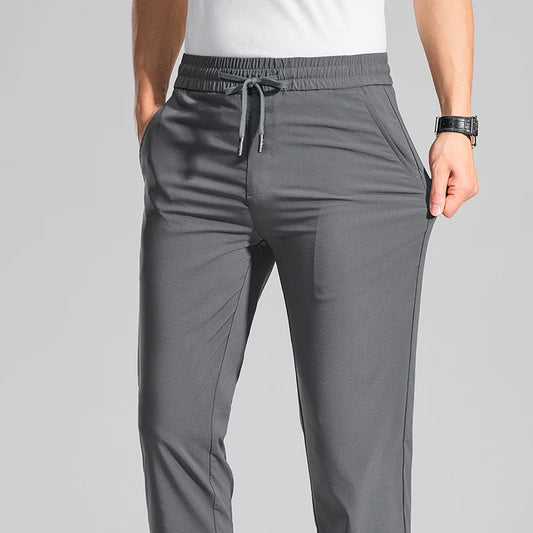 Men's Clothing Summer Thin Casual Pants Elastic Waist Straight Business Classic Trousers Stretch Soft Office Male Pants