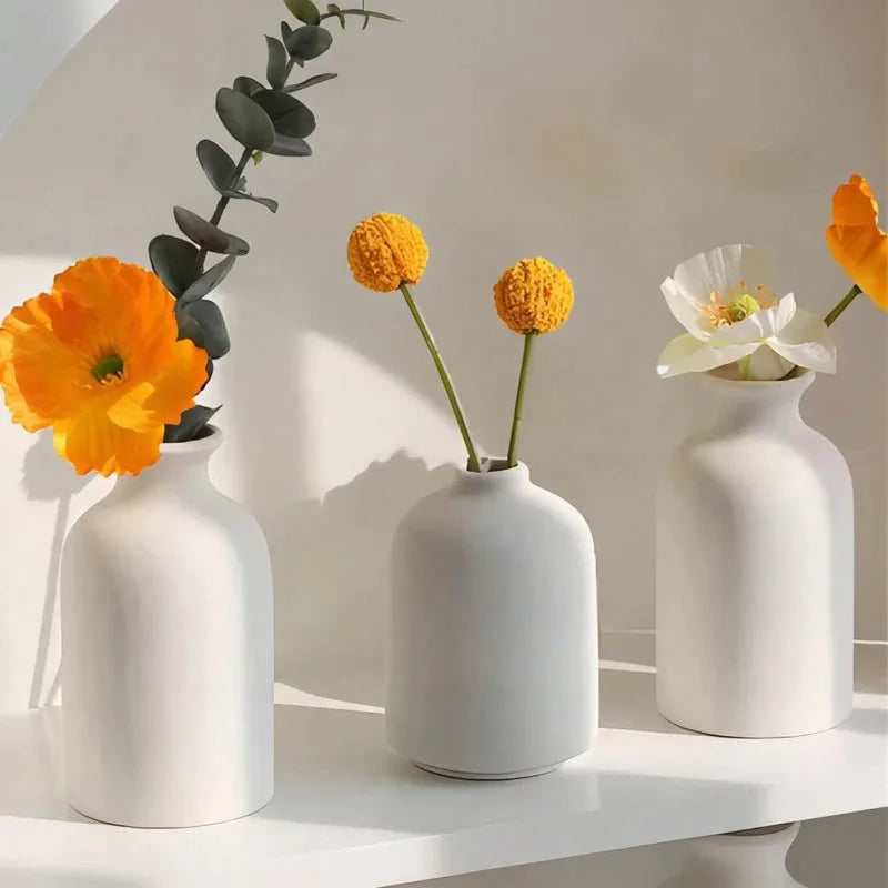 Bohemian-style Home Decor Vases, Ceramic Set of Three, Ideal for Living Room, Bookshelf and Dining Table Decorations