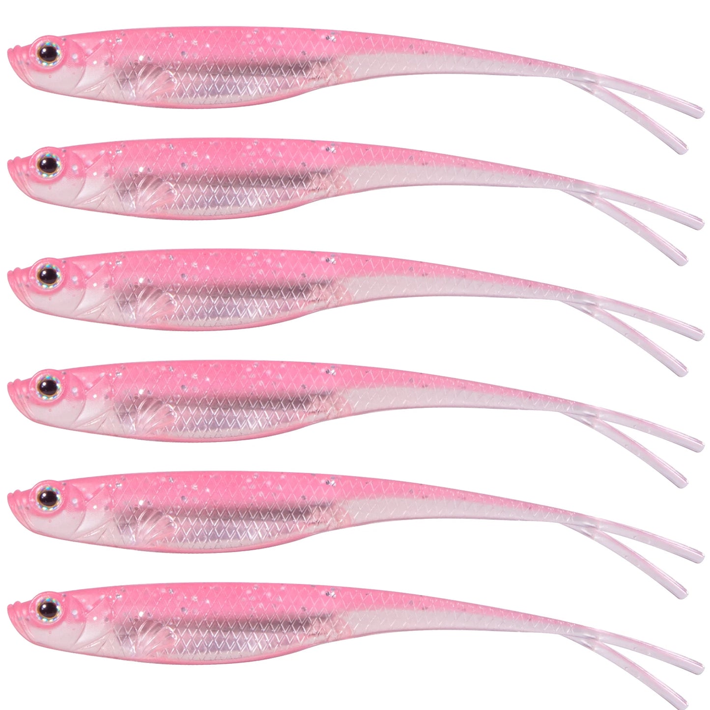 Dr.Fish 5/6pcs Fishing Soft Lure Plastic Saltwater Fork Tail Drop Shot Silicone Soft Bait Worm Bass Trout Pike Walleye Weedless