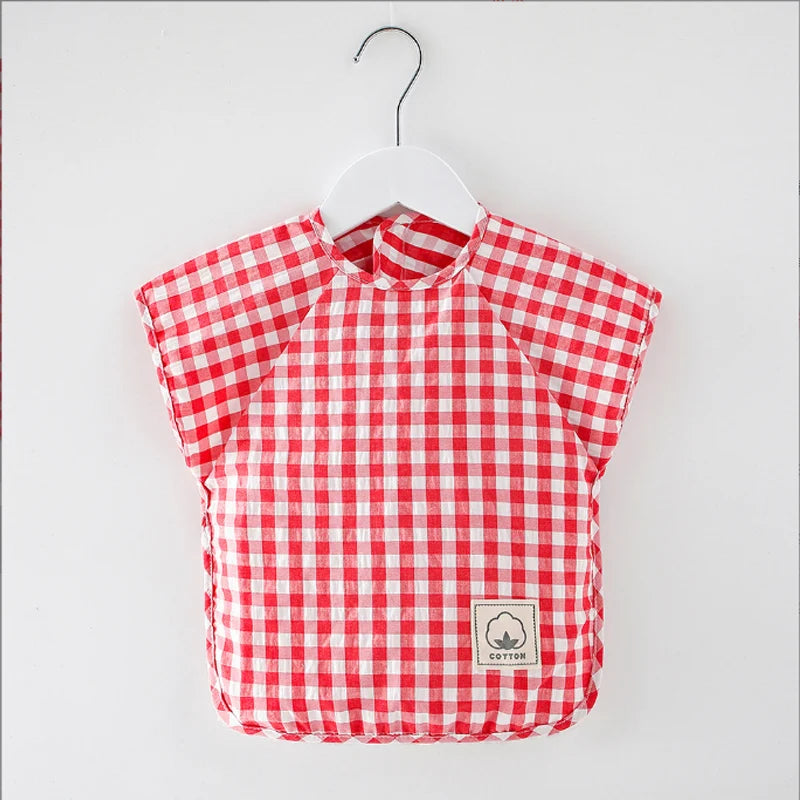 Summer baby Food Overalls Waterproof clothes bibs for boys girls Children's clothing No-Wash Apron  cotton plaid sleeveless bibs
