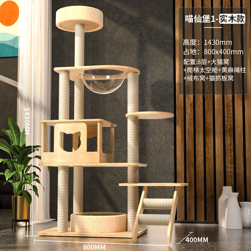 Tree Tower House for Large Cats, Claws, Sofa Protection, Cats with Scrapers, Wooden Cat Scratcher, Beds and Furniture