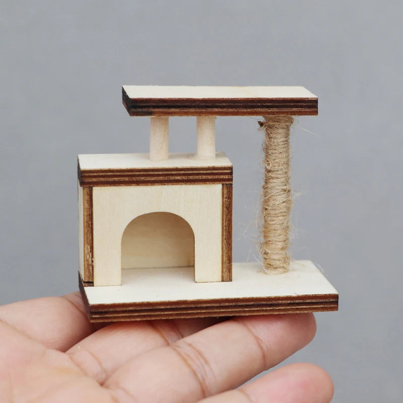 Mini House Cat Tree Model Accessories Miniature Furniture Wooden Adornment Dollhouse Cat Climbing Frame Cat Tower Model