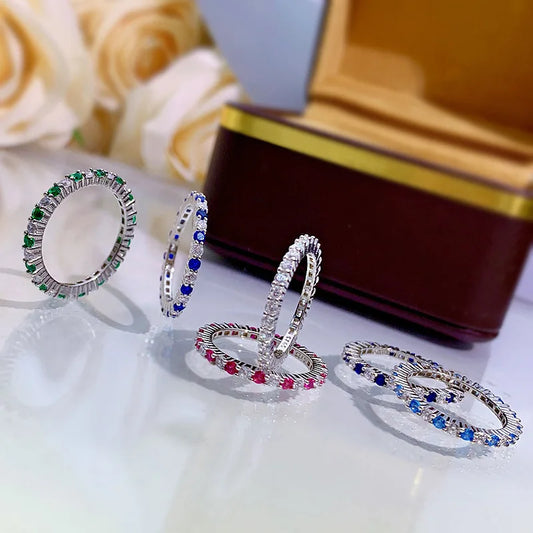 Full Diamond Ring for Woman Wedding Jewelry 925 Sterling Sliver Plated White Gold Rings 8A Zircon Colorful Engagement Band