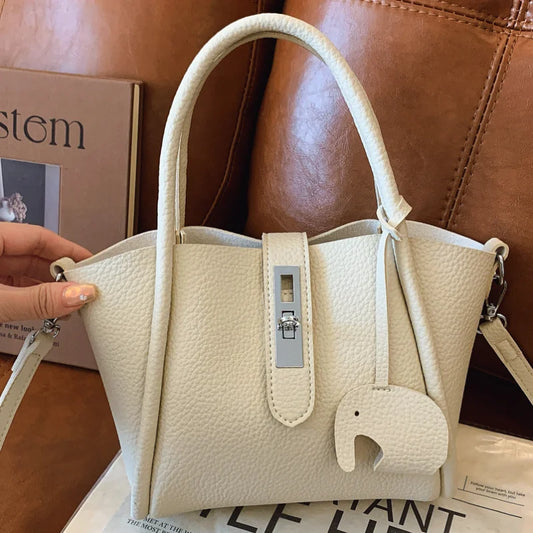 Women Handheld Bucket Bag New Trendy Versatile Bag Highend Exquisite Hardware Buckle Shoulder Bag With Pendant Crossbody Bag