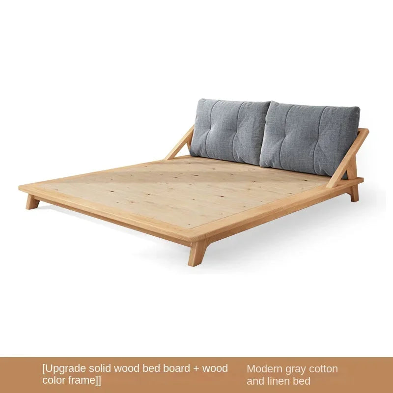 Nordic solid wood bed 1.8m modern simple Japanese cream style tatami double low bed small family log master bedroom
