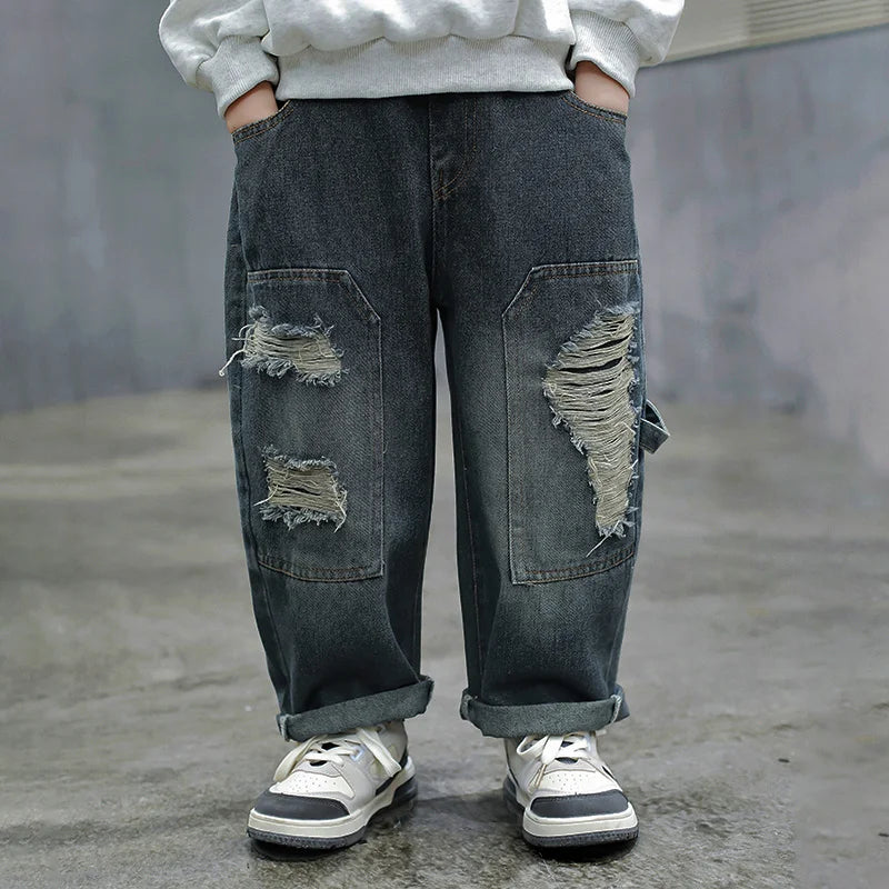Baby Boy Fashion Ripped Jeans Trousers With Holes For 2 3 4 5 6 7 8 9 10 11 Years Kids Child Casual Destroyed Broken Denim Pants