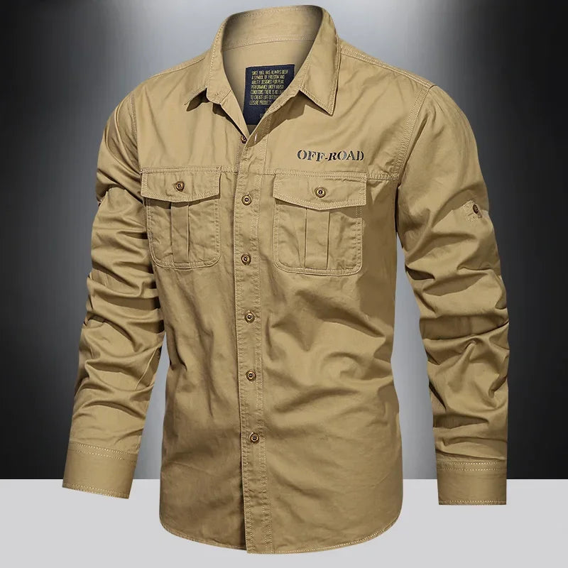 Men's Outdoor Work Clothes Multi-bag Long-sleeved Tops Pure Cotton Washed Shirts Spring and Summer Men's Long-sleeved Shirts