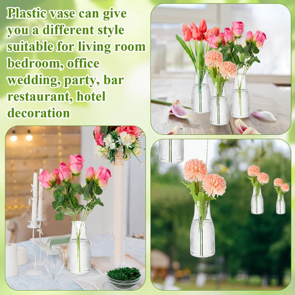 10-Pack Tall Vertical Pattern Vases Transparent Aesthetic Decorative Vases for DIY Florals Flower Arrangement Crafts