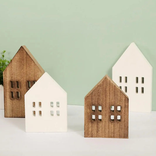 Wood Ornament Create Atmosphere Wood Decor Natural Color Christmas Decor  Chic Little House Wood Decor