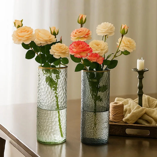 Stripe Glass Vases Flower Bottle Simple Vase Decoration Creative Primary Color Glass Water Nourishing Vase Living Room Table Dec