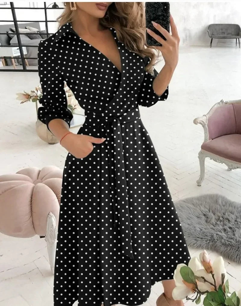 Women's Clothing Dress for Women Dress Spring Autumn Fashion Office Ruched Dress Long-sleeved V-neck Red Black Blue Bag Hip
