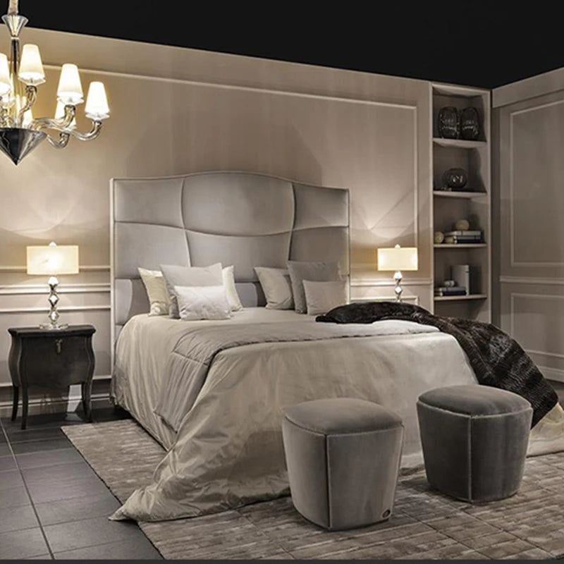 Italian design soft fabric or leather king & queen sizes bedroom beds bedding set luxury double hotel bed